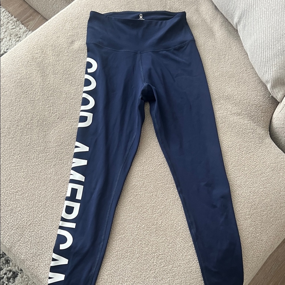 Good American Dark Blue Leggings with White Lettering